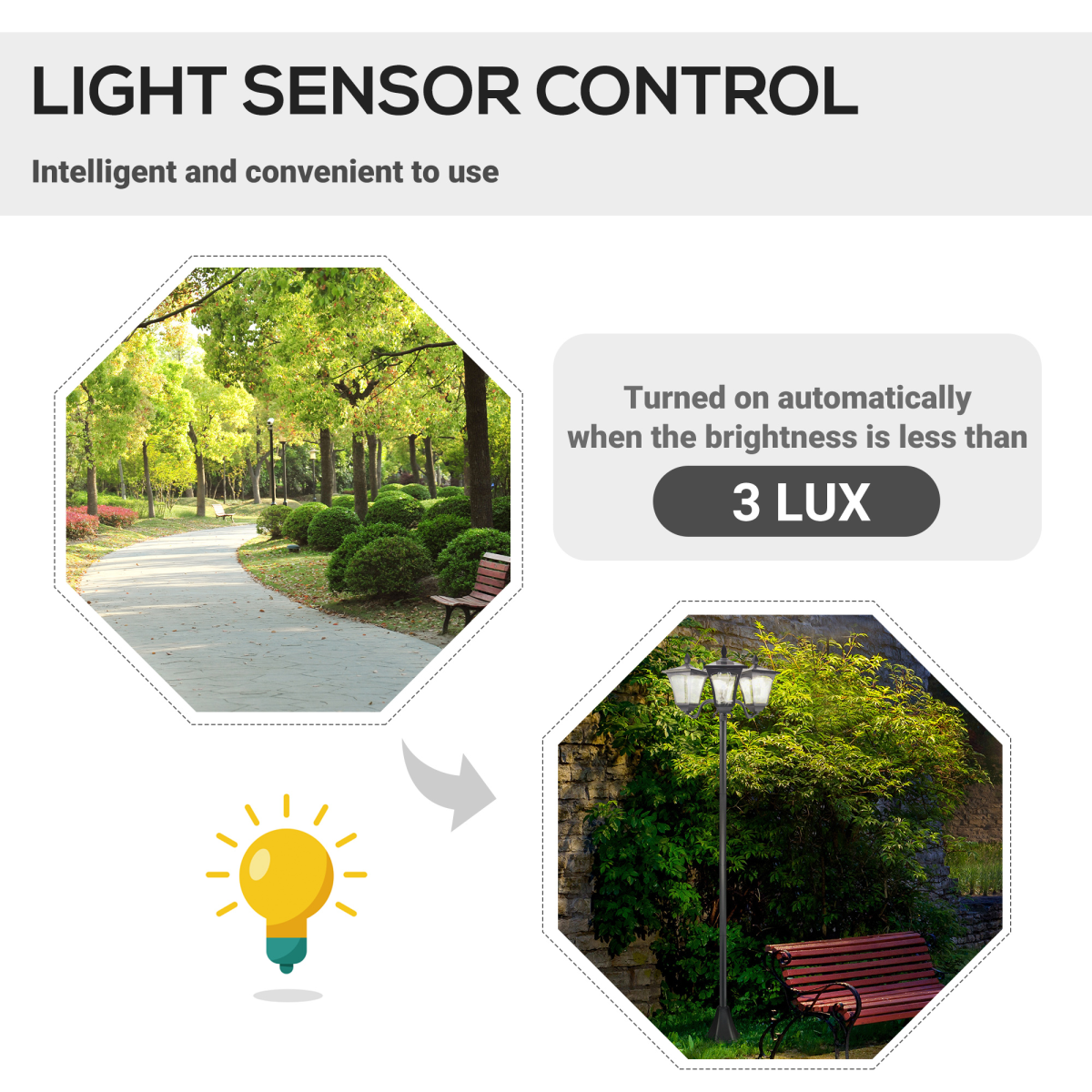 3-Solar Powered Lamp Post, IP44, 51.5Lx47Wx182.5H cm-Black 3-Solar Powered Lamp Post, IP44, 51.5Lx47Wx182.5H cm-Black - Image 4
