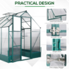 Garden Walk-in Aluminium Greenhouse Polycarbonate with Plant Bed - Image 4