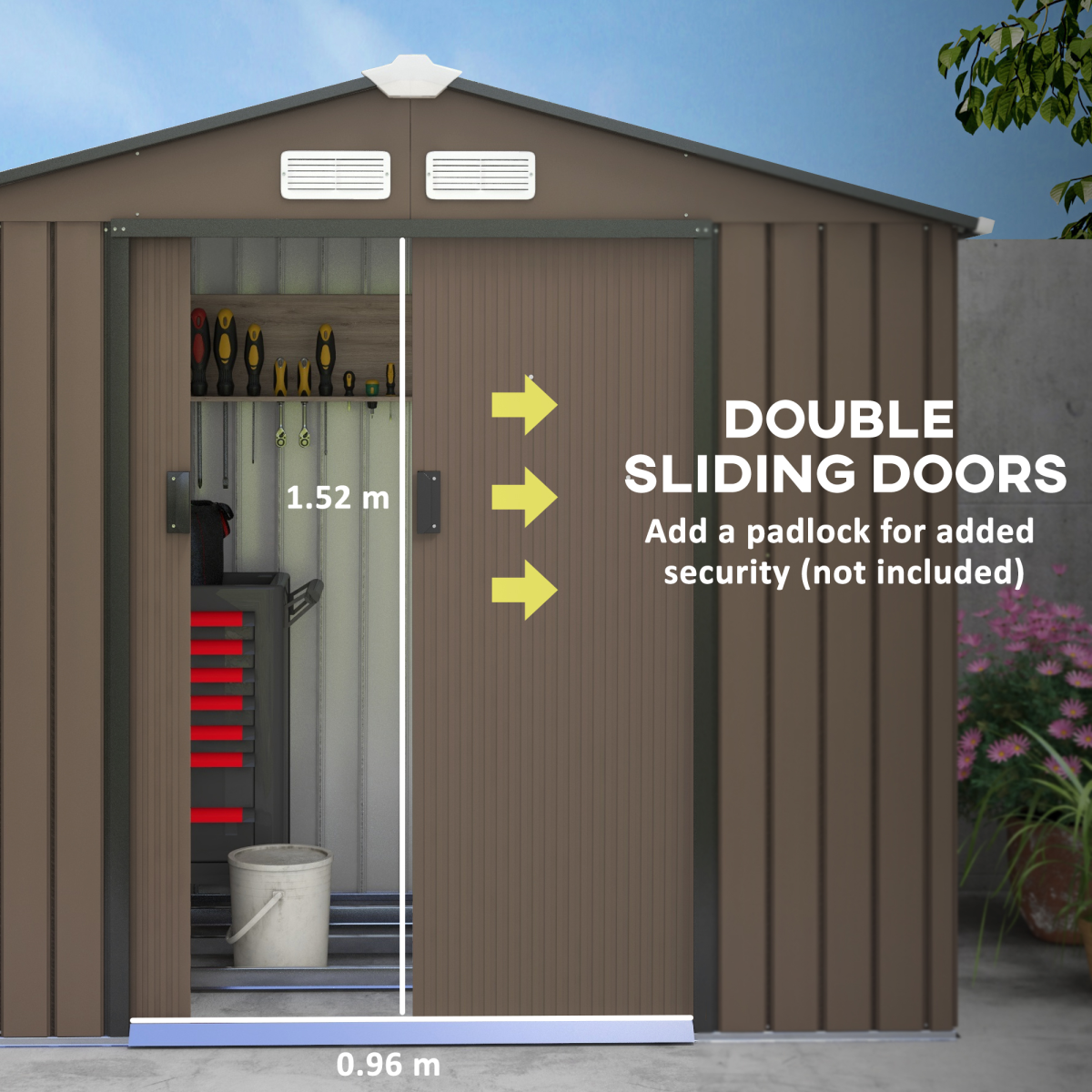 Lockable Garden Shed Large Patio Roofed Tool Metal Storage Sheds Box Khaki Lockable Garden Shed Large Patio Roofed Tool Metal Storage Sheds Box Khaki - Image 4