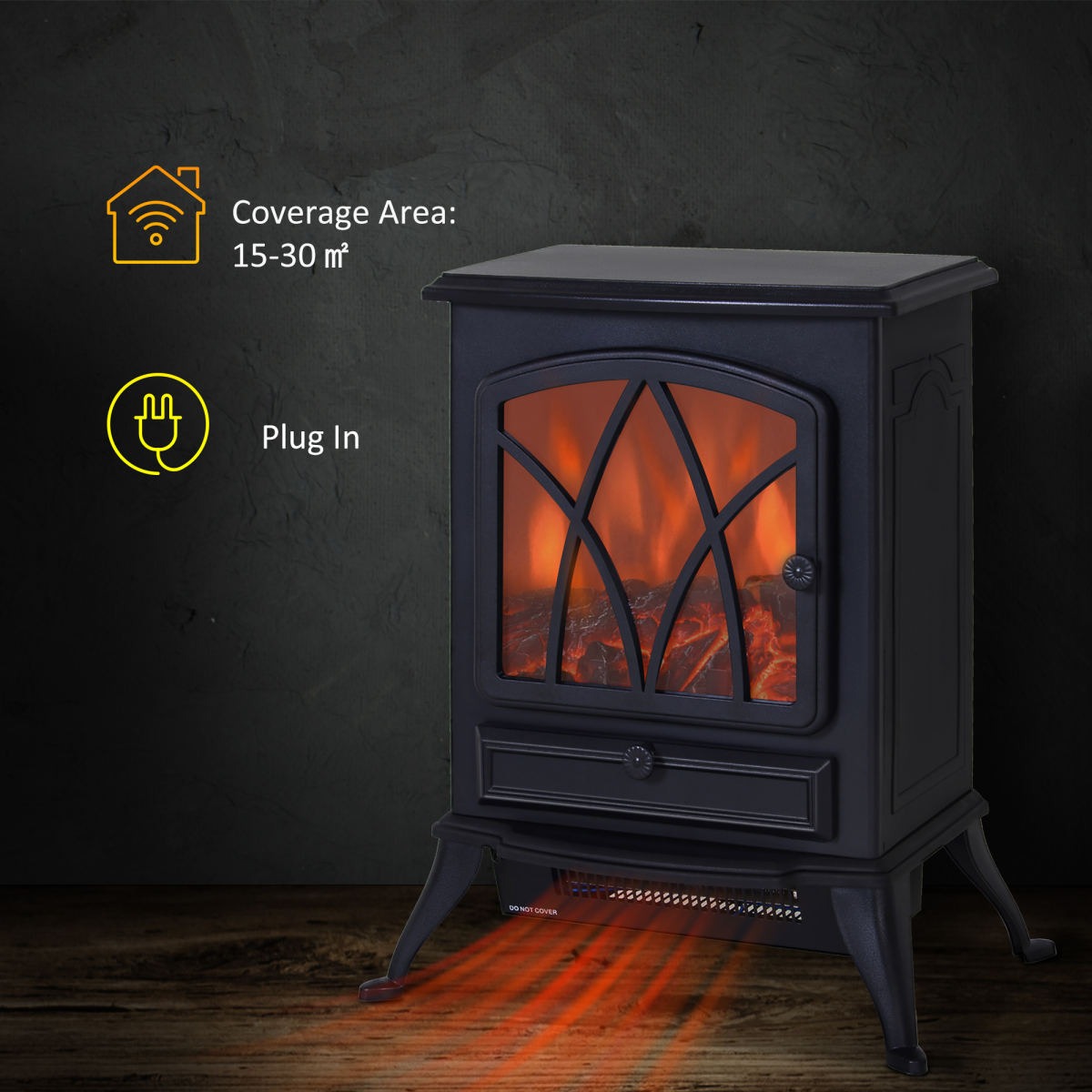 1850W Flame Effect Freestanding Electric Fireplace Stove – Black 1850W Flame Effect Freestanding Electric Fireplace Stove – Black - Image 4