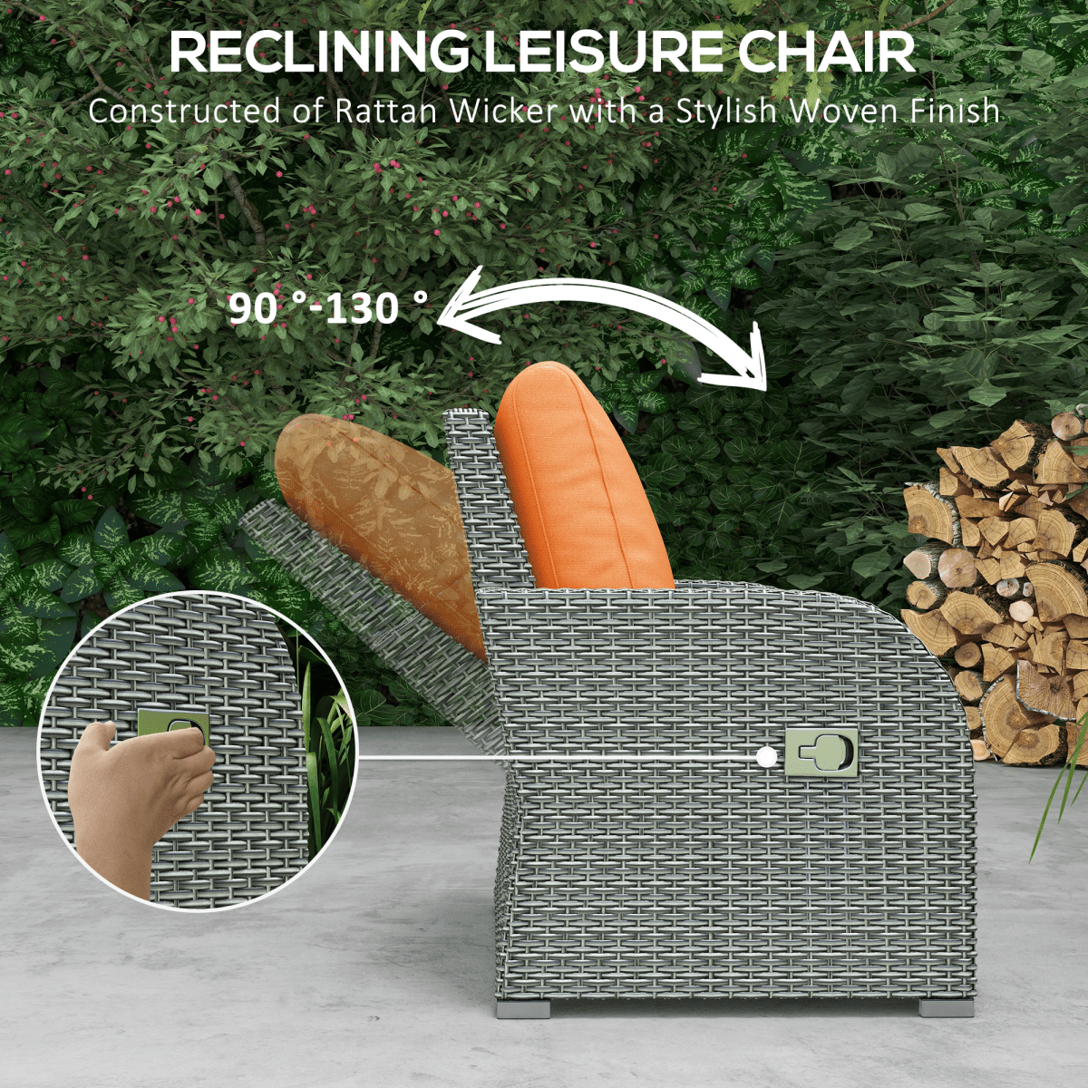 6 Piece Padded Outdoor Rattan Sofa Set with Recliner, Footstools and Table 6 Piece Padded Outdoor Rattan Sofa Set with Recliner, Footstools and Table - Image 4