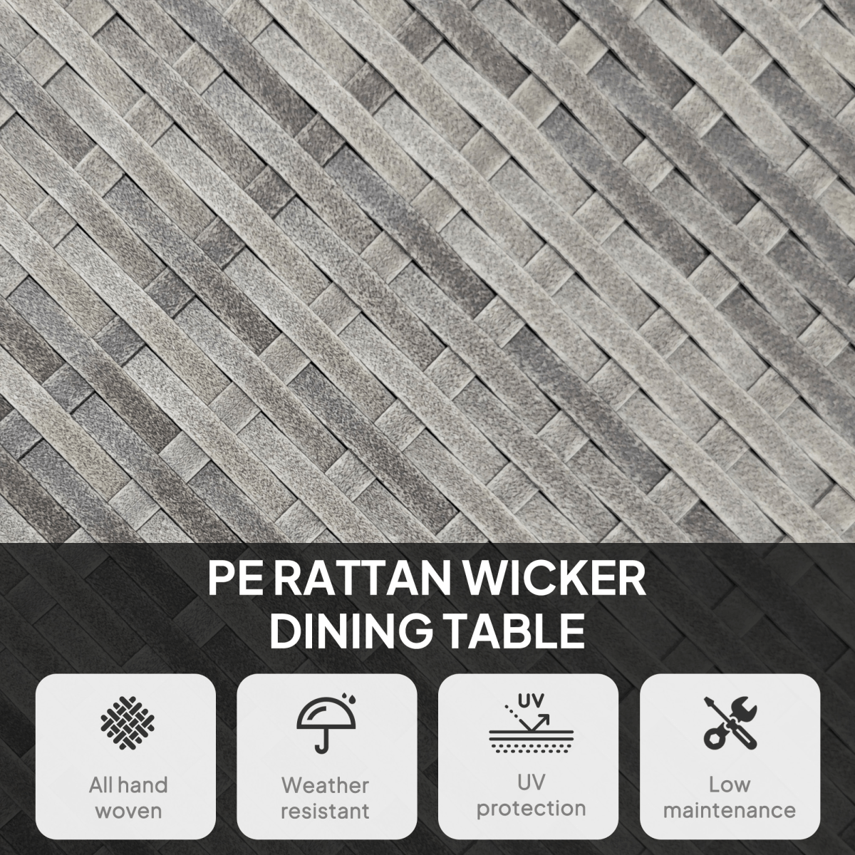 Outdoor PE Rattan Dining Table with Wood-Plastic Composite Top, Grey Outdoor PE Rattan Dining Table with Wood-Plastic Composite Top, Grey - Image 4