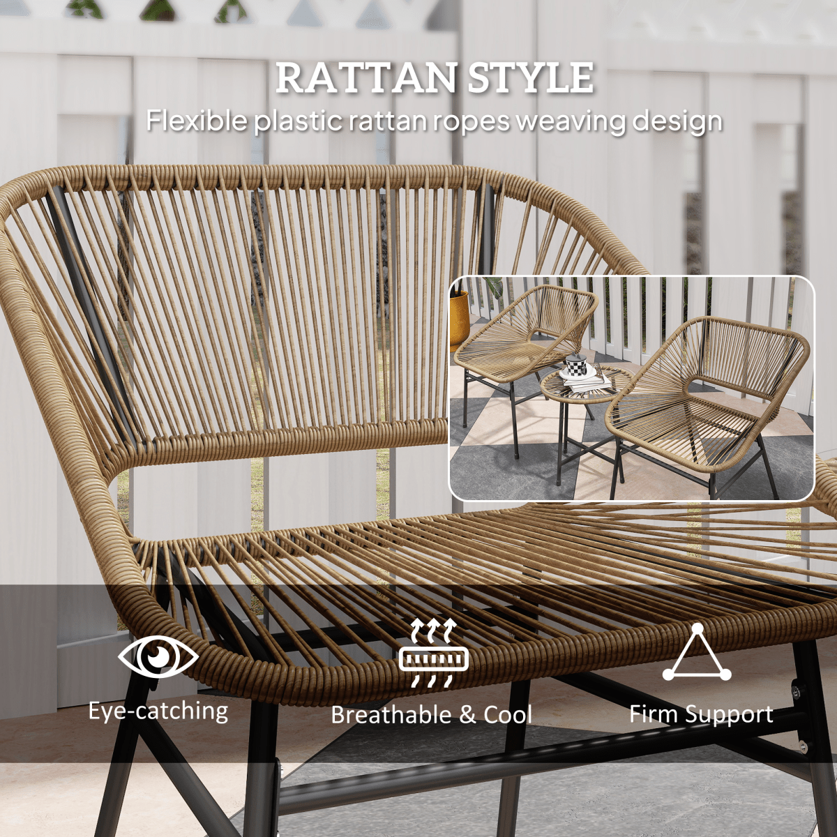 Rattan Bistro Set for Small Balcony with Cushions, Light Grey Rattan Bistro Set for Small Balcony with Cushions, Light Grey - Image 4