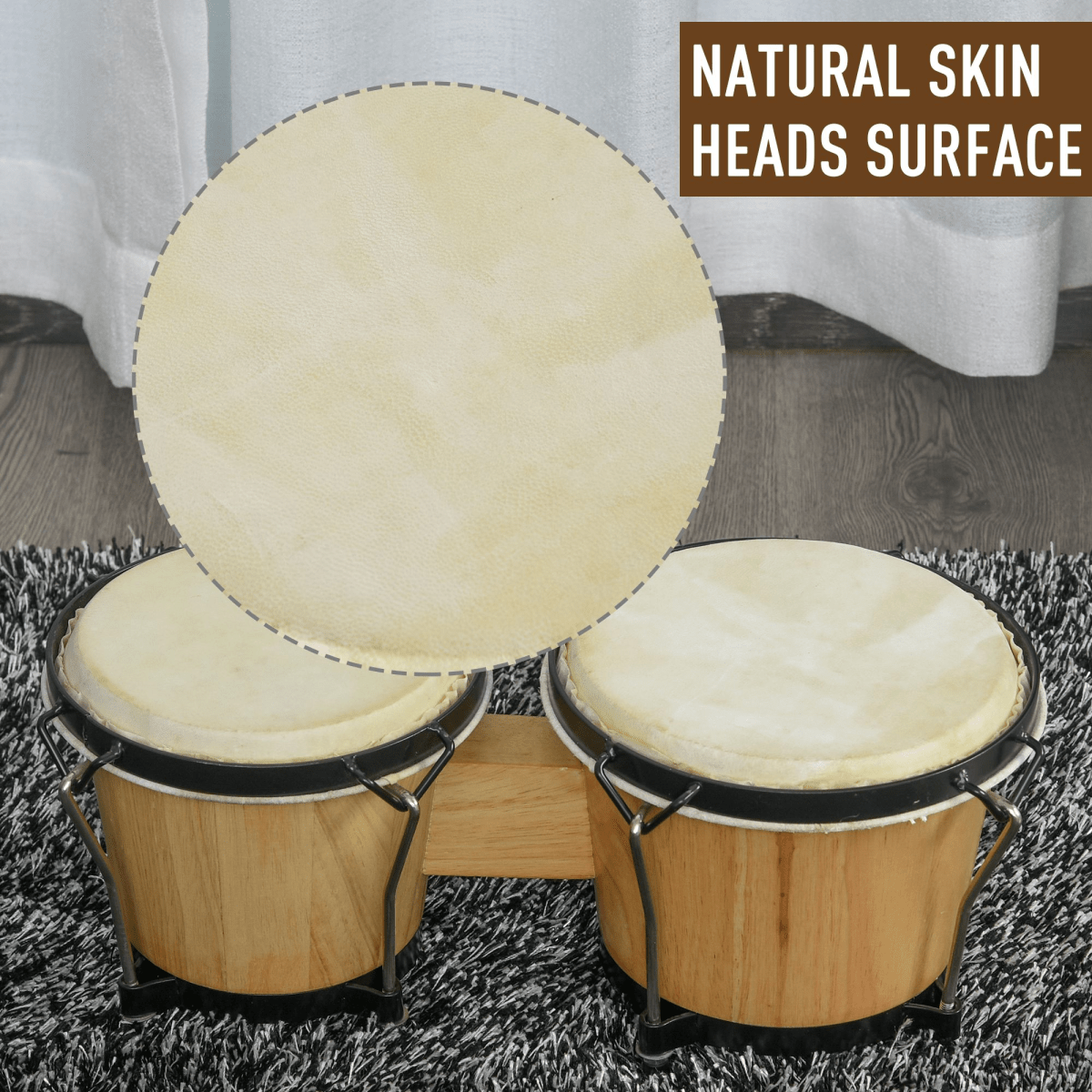 Wooden Bongo Drum Set w/ Sheepskin Drum Head 7.75" & 7" Tuning Wrench HOMCOM Wooden Bongo Drum Set w/ Sheepskin Drum Head 7.75" & 7" Tuning Wrench HOMCOM - Image 4