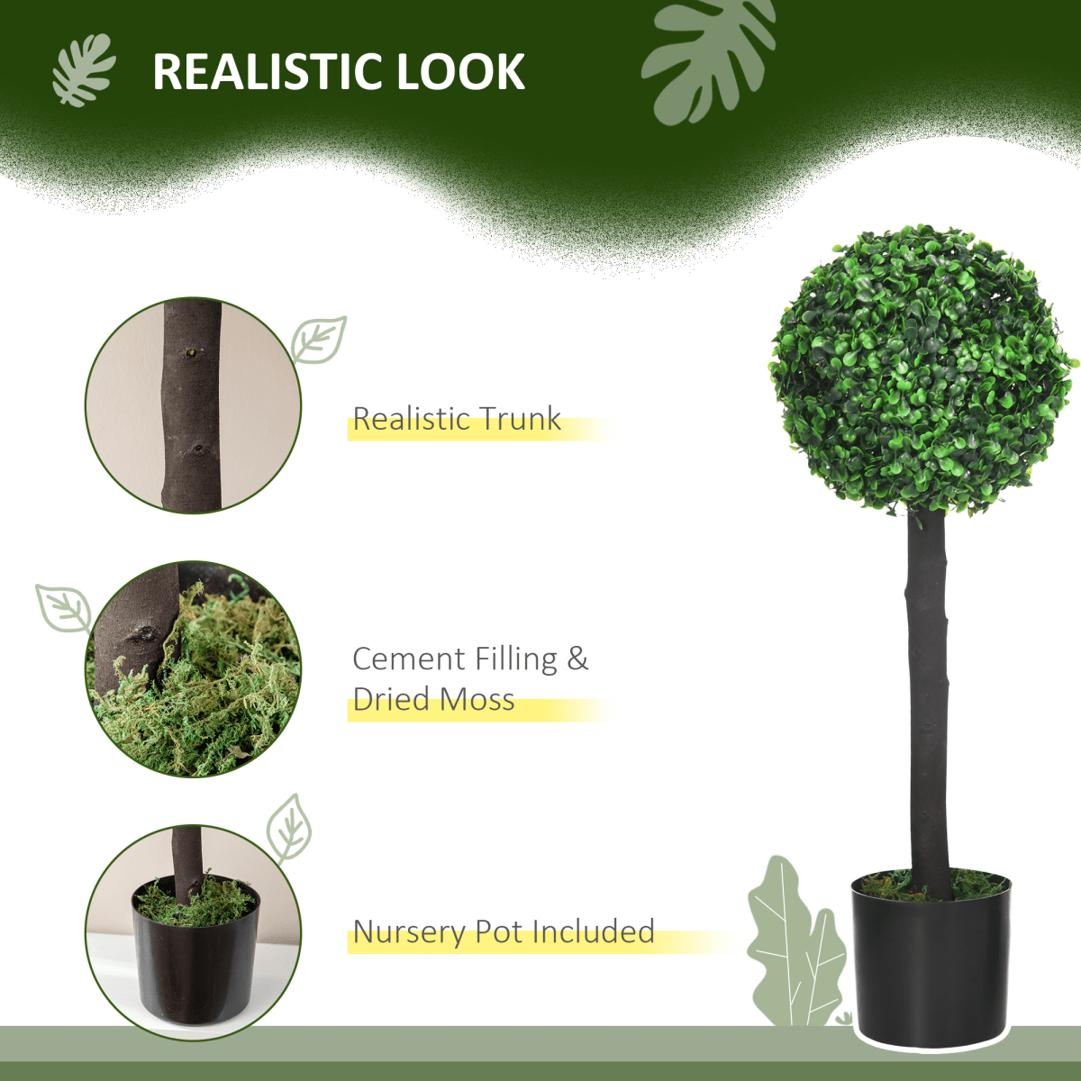 Set of 2 Artificial Boxwood Ball Trees in Pots – 60cm Indoor Outdoor Plants Set of 2 Artificial Boxwood Ball Trees in Pots – 60cm Indoor Outdoor Plants - Image 4