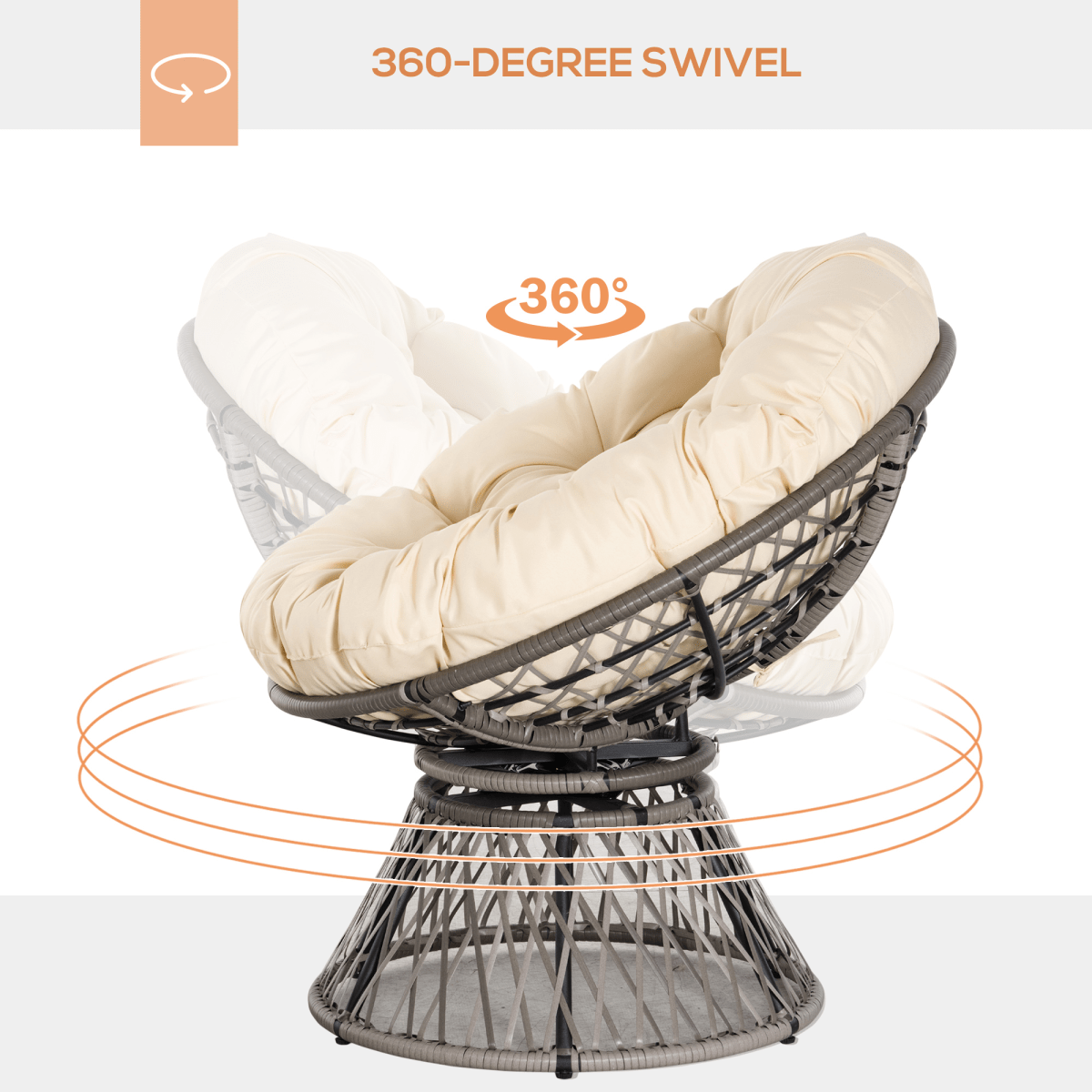 360??Swivel Rattan Papasan Moon Bowl Chair Round Outdoor w/ Padded Outsunny 360??Swivel Rattan Papasan Moon Bowl Chair Round Outdoor w/ Padded Outsunny - Image 4