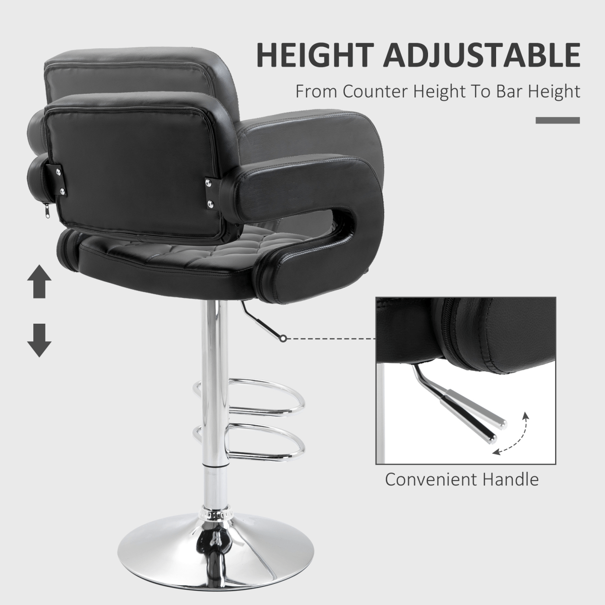 HOMCOM Adjustable Height Barstool Steel Pole PU Leather Bistro Home Kitchen HOMCOM Adjustable Height Barstool Steel Pole PU Leather Bistro Home Kitchen - Image 4