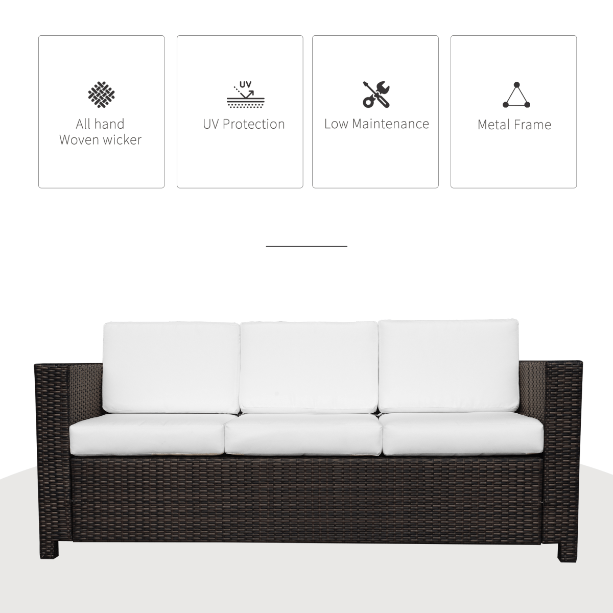 3 Seater Rattan Sofa Brown Wicker Weave Metal Frame Chair Outdoor Furniture 3 Seater Rattan Sofa Brown Wicker Weave Metal Frame Chair Outdoor Furniture - Image 4