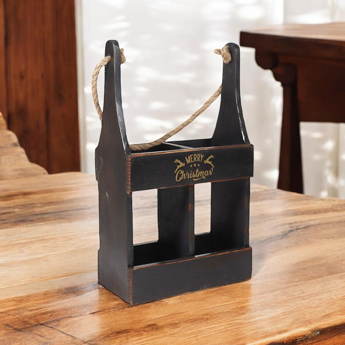 39CM WOODEN BLACK 2 BOTTLE WINE HOLDER 39CM WOODEN BLACK 2 BOTTLE WINE HOLDER - Image 3