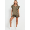 Ladies V Neck Frill Peplum Sleeve Top & Shorts 2 Piece Set Ladies V Neck Frill Peplum Sleeve Top & Shorts 2 Piece Set - Image 6