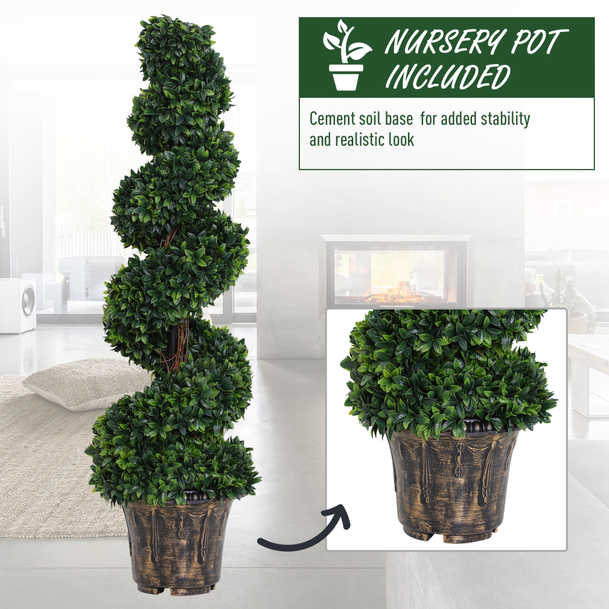 PE Set of 2 Artificial Boxwood Spiral Topiary Plant Tree's Green PE Set of 2 Artificial Boxwood Spiral Topiary Plant Tree's Green - Image 5