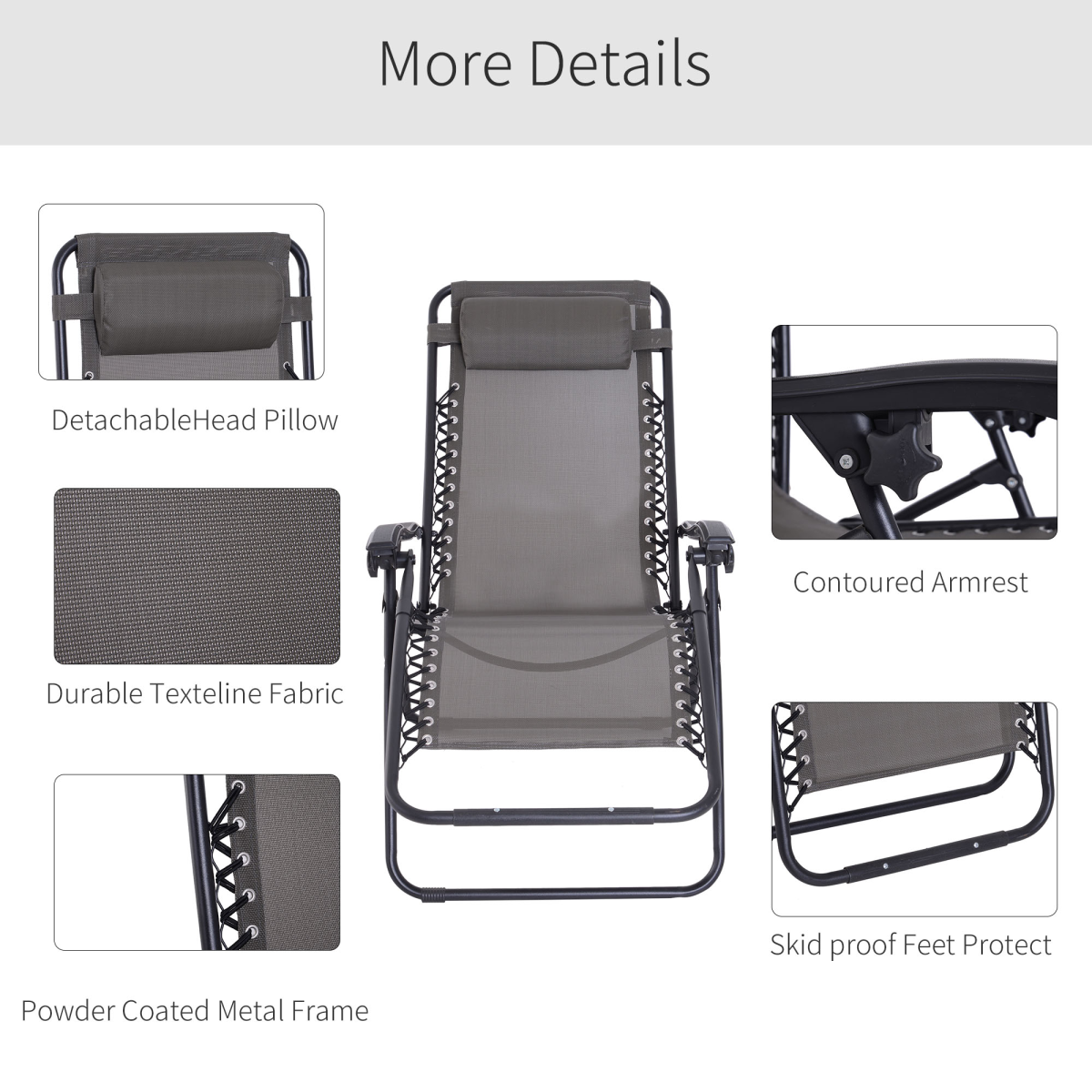 Metal Frame Zero Gravity Lounger w/ Head Pillow for Patio Decking Outsunny Metal Frame Zero Gravity Lounger w/ Head Pillow for Patio Decking Outsunny - Image 5