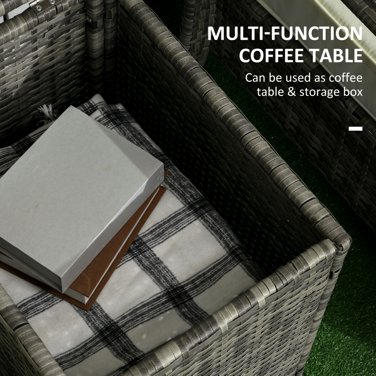 3 PCs PE Rattan Garden Sofa Set w/ 2 Chairs & Storage Table Mixed Grey 3 PCs PE Rattan Garden Sofa Set w/ 2 Chairs & Storage Table Mixed Grey - Image 5