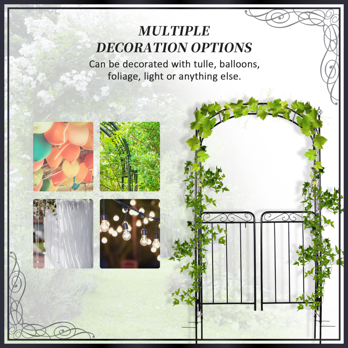 Metal Decorative Backyard Arch Gate Garden Arbor for Climbing Plants Outsunny Metal Decorative Backyard Arch Gate Garden Arbor for Climbing Plants Outsunny - Image 5