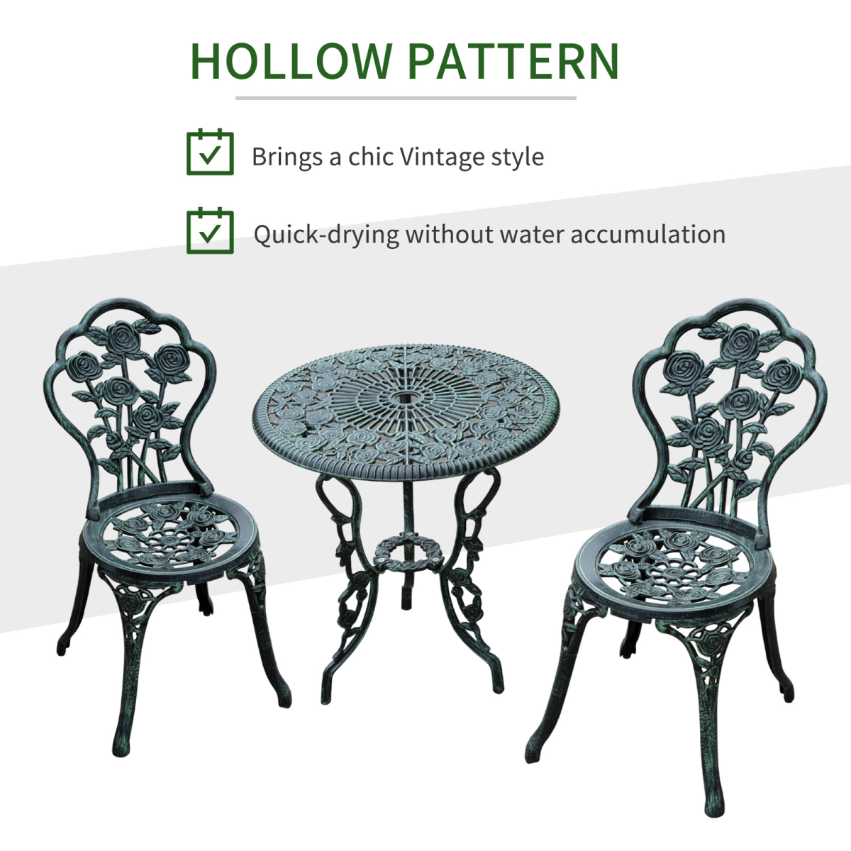 3 Pcs Cast Aluminum Bistro Set-Green 3 Pcs Cast Aluminum Bistro Set-Green - Image 5