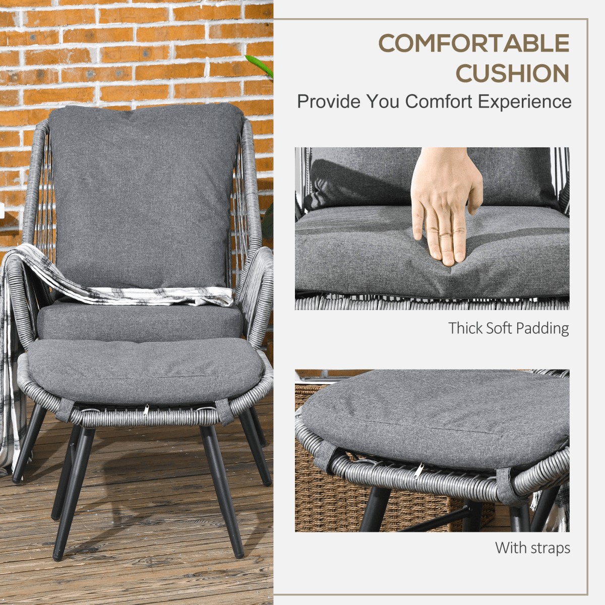 Rattan Garden Leisure Chair Set with Adjustable Backrest, Grey Rattan Garden Leisure Chair Set with Adjustable Backrest, Grey - Image 5