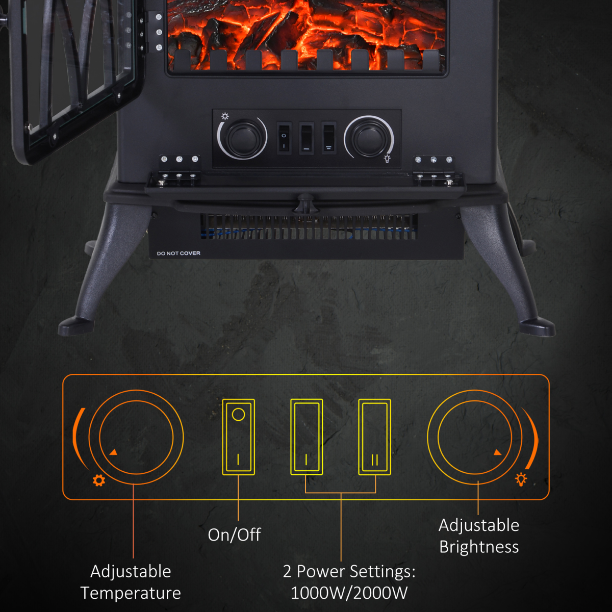 1850W Flame Effect Freestanding Electric Fireplace Stove – Black 1850W Flame Effect Freestanding Electric Fireplace Stove – Black - Image 5