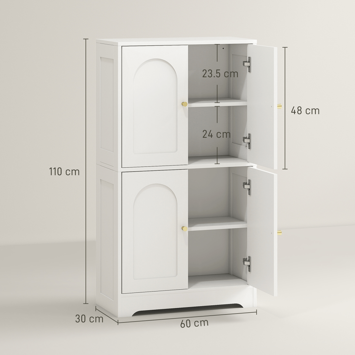 110cm Kitchen Cupboard with 4 Arched Doors and Adjustable Shelves 110cm Kitchen Cupboard with 4 Arched Doors and Adjustable Shelves - Image 5
