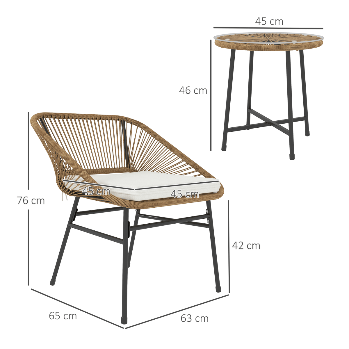 Rattan Bistro Set for Small Balcony with Cushions, Light Grey Rattan Bistro Set for Small Balcony with Cushions, Light Grey - Image 5