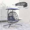 Double Rattan Hanging Egg Chair with Canopy and Cushion, Black Double Rattan Hanging Egg Chair with Canopy and Cushion, Black