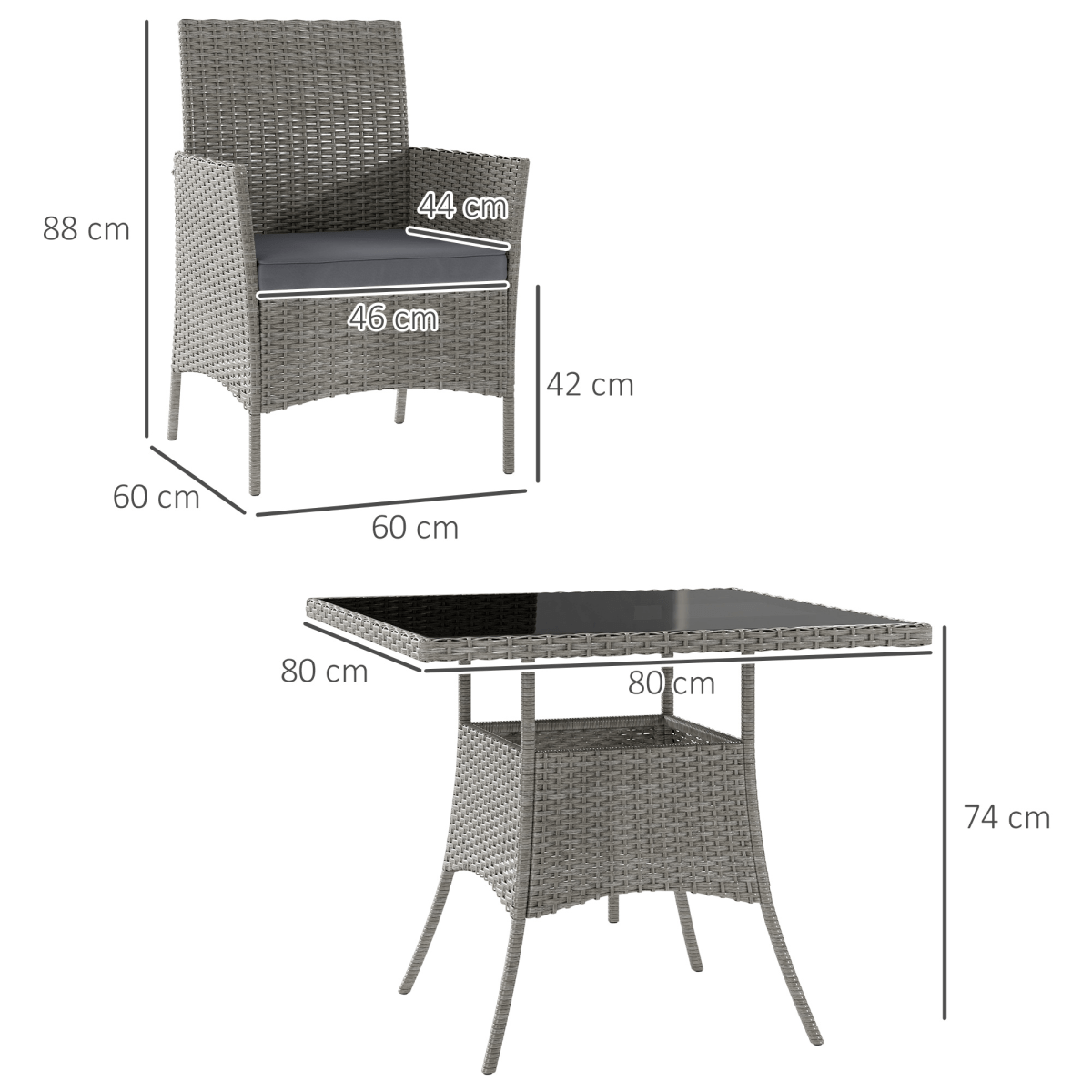 Outsunny Rattan Outdoor Dining Table and Chairs for 4, Light Grey Outsunny Rattan Outdoor Dining Table and Chairs for 4, Light Grey - Image 5