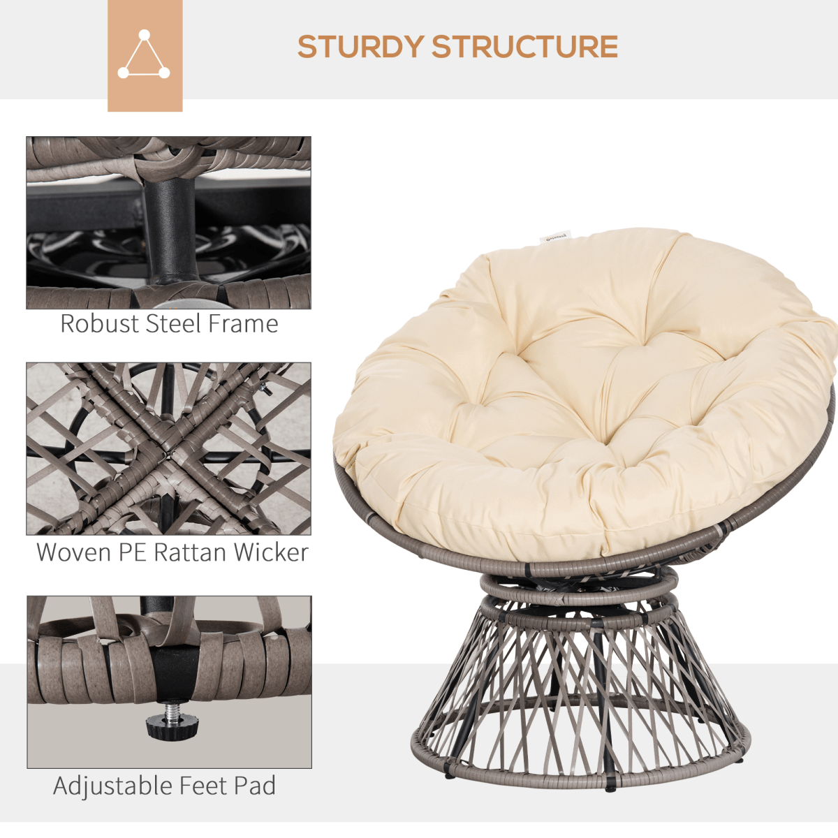 360??Swivel Rattan Papasan Moon Bowl Chair Round Outdoor w/ Padded Outsunny 360??Swivel Rattan Papasan Moon Bowl Chair Round Outdoor w/ Padded Outsunny - Image 5