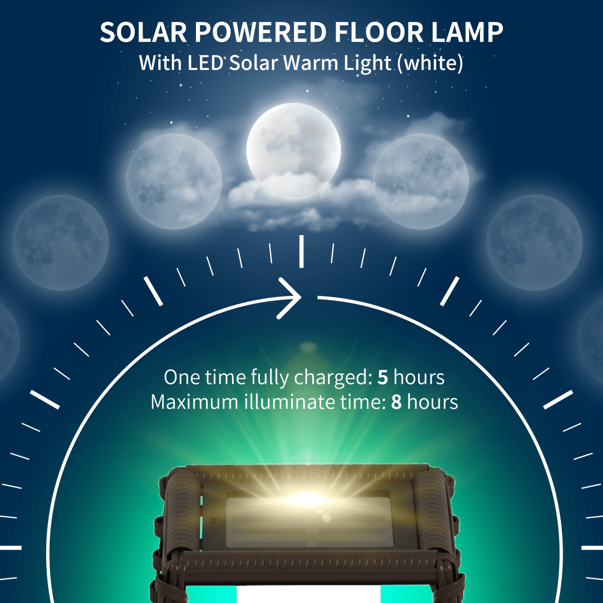 Rattan Solar Floor Lamp with Auto On/Off LED Light, Brown Rattan Solar Floor Lamp with Auto On/Off LED Light, Brown - Image 5