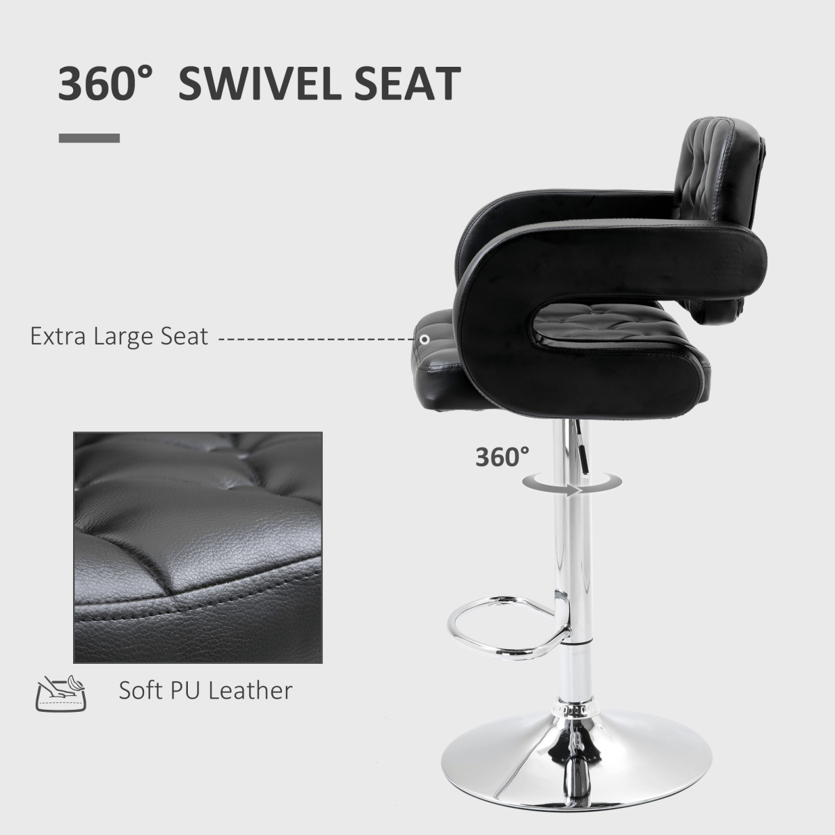 HOMCOM Adjustable Height Barstool Steel Pole PU Leather Bistro Home Kitchen HOMCOM Adjustable Height Barstool Steel Pole PU Leather Bistro Home Kitchen - Image 5