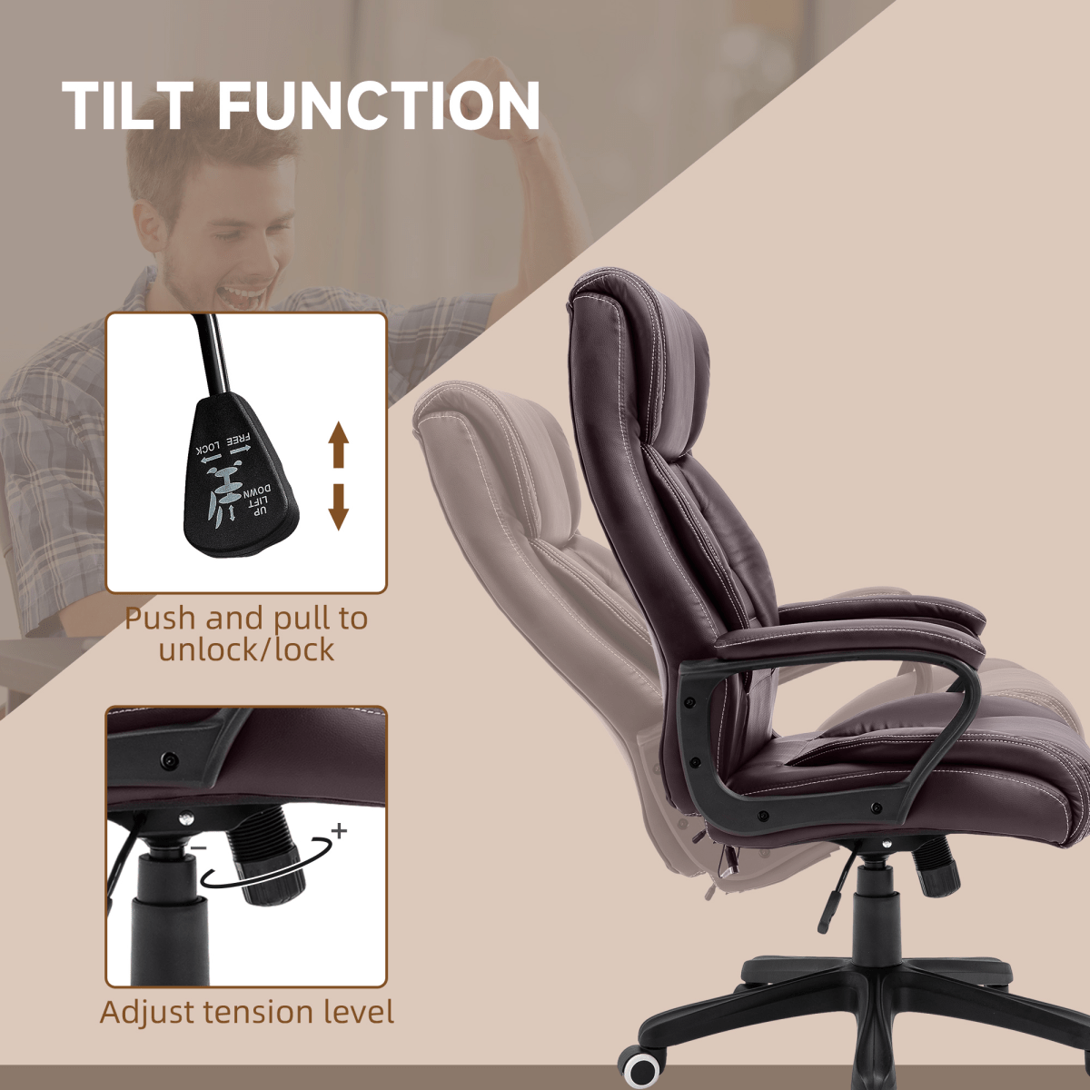 High Back 6 Points Vibration Massage Executive Office Chair, Brown Vinsetto High Back 6 Points Vibration Massage Executive Office Chair, Brown Vinsetto - Image 5
