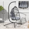 Rattan Hanging Egg Chair with Stand and Cushion, Dark Grey
