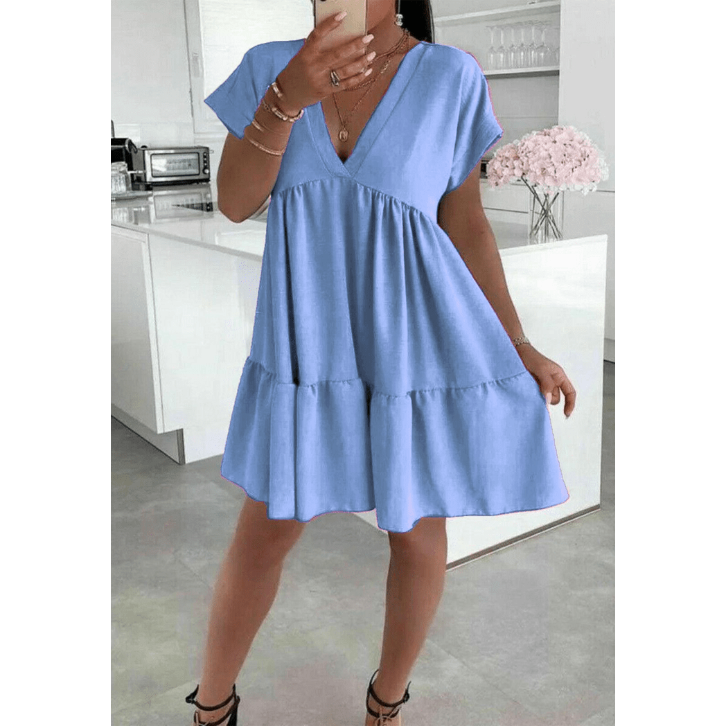 Italian V Neck Smock Dress - Elegant Everyday Style Italian V Neck Smock Dress - Elegant Everyday Style - Image 4