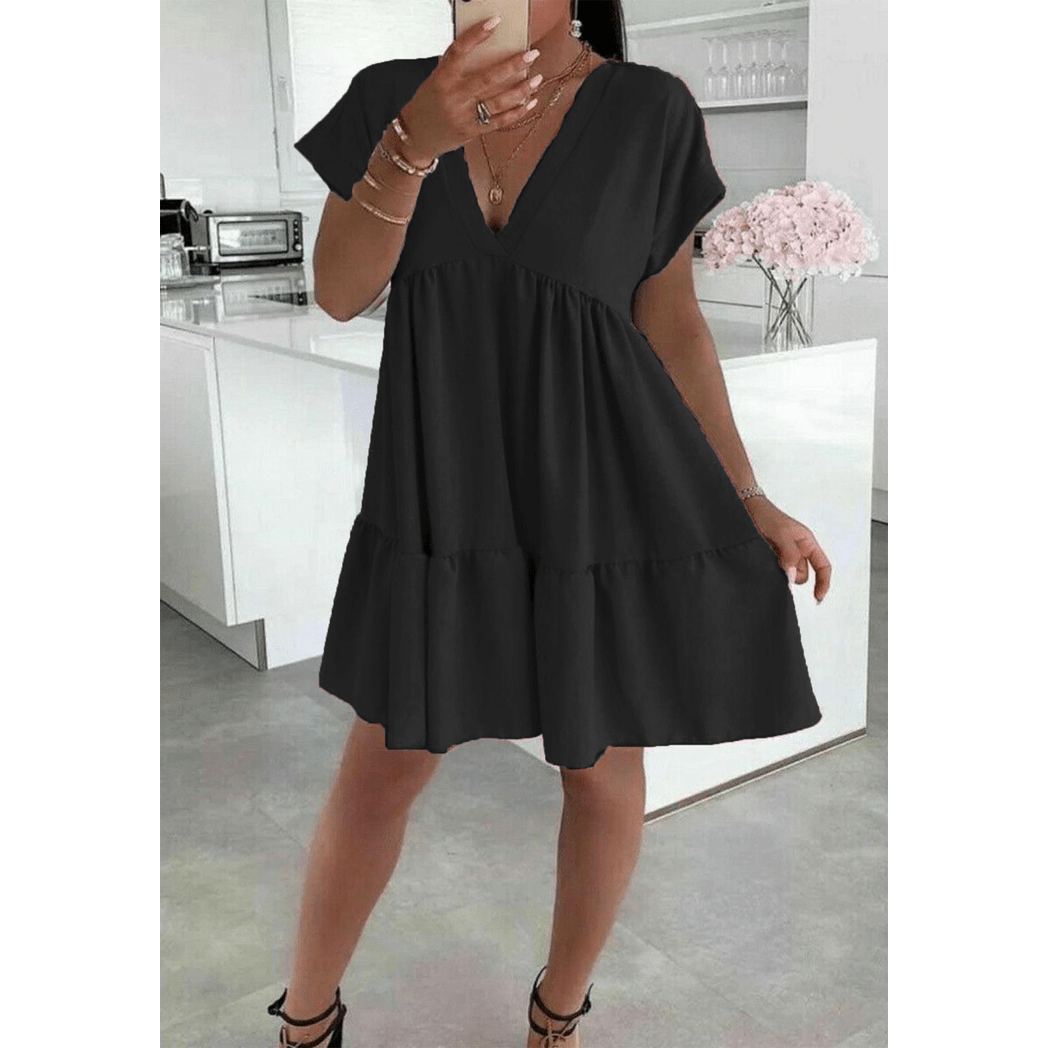 Italian V Neck Smock Dress - Elegant Everyday Style Italian V Neck Smock Dress - Elegant Everyday Style - Image 8