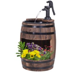 Alternative view of Wood Barrel Pump Garden Fountain Water Feature Flower Planter Stand