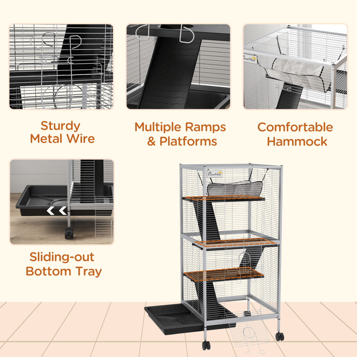 Rolling Small Animal Cage for Chinchillas and Ferrets with Ramp, Grey Rolling Small Animal Cage for Chinchillas and Ferrets with Ramp, Grey - Image 6
