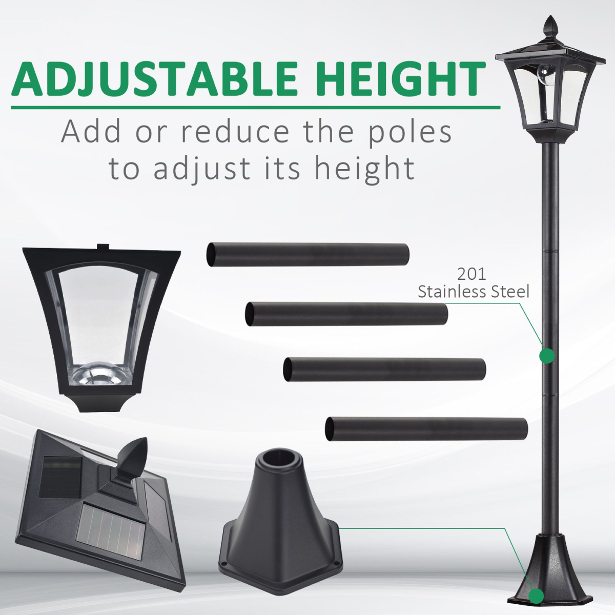 Outsunny Solar Powered Lamp Post, IP44, 18Lx18Wx160H cm-Black Outsunny Solar Powered Lamp Post, IP44, 18Lx18Wx160H cm-Black - Image 6