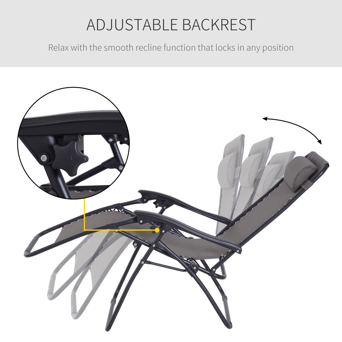 Metal Frame Zero Gravity Lounger w/ Head Pillow for Patio Decking Outsunny Metal Frame Zero Gravity Lounger w/ Head Pillow for Patio Decking Outsunny - Image 6