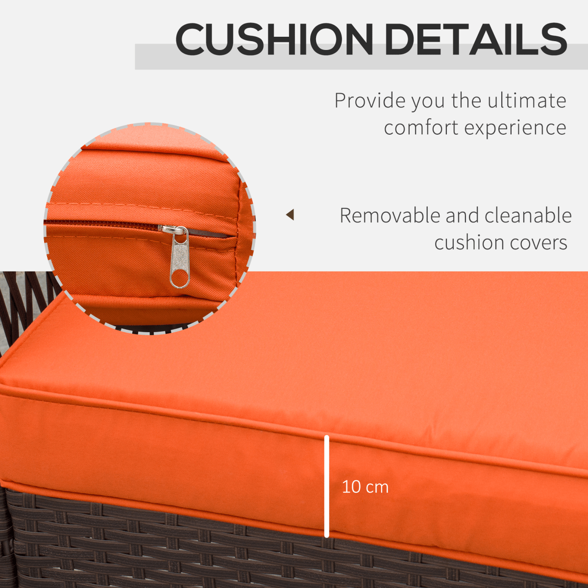 3 Pieces Patio Rattan Bistro Set with Tempered Glass Table Orange 3 Pieces Patio Rattan Bistro Set with Tempered Glass Table Orange - Image 6