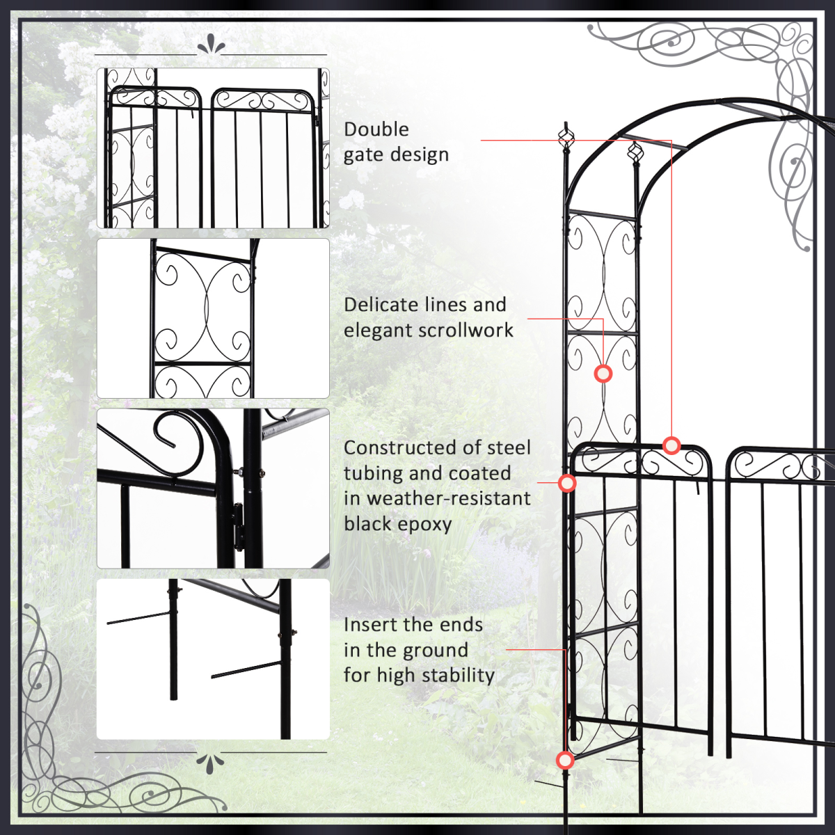 Metal Decorative Backyard Arch Gate Garden Arbor for Climbing Plants Outsunny Metal Decorative Backyard Arch Gate Garden Arbor for Climbing Plants Outsunny - Image 6