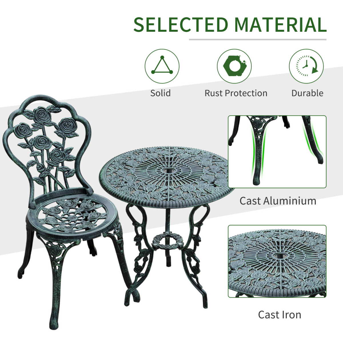 3 Pcs Cast Aluminum Bistro Set-Green 3 Pcs Cast Aluminum Bistro Set-Green - Image 6
