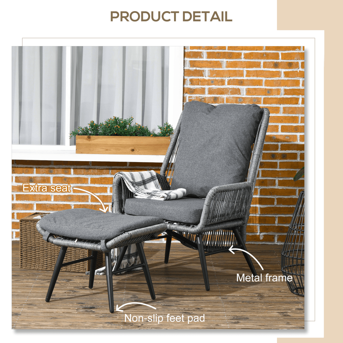 Rattan Garden Leisure Chair Set with Adjustable Backrest, Grey Rattan Garden Leisure Chair Set with Adjustable Backrest, Grey - Image 6