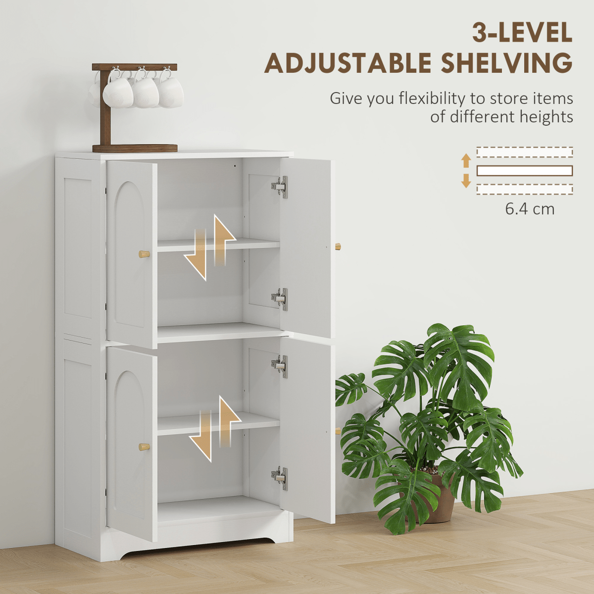 110cm Kitchen Cupboard with 4 Arched Doors and Adjustable Shelves 110cm Kitchen Cupboard with 4 Arched Doors and Adjustable Shelves - Image 6