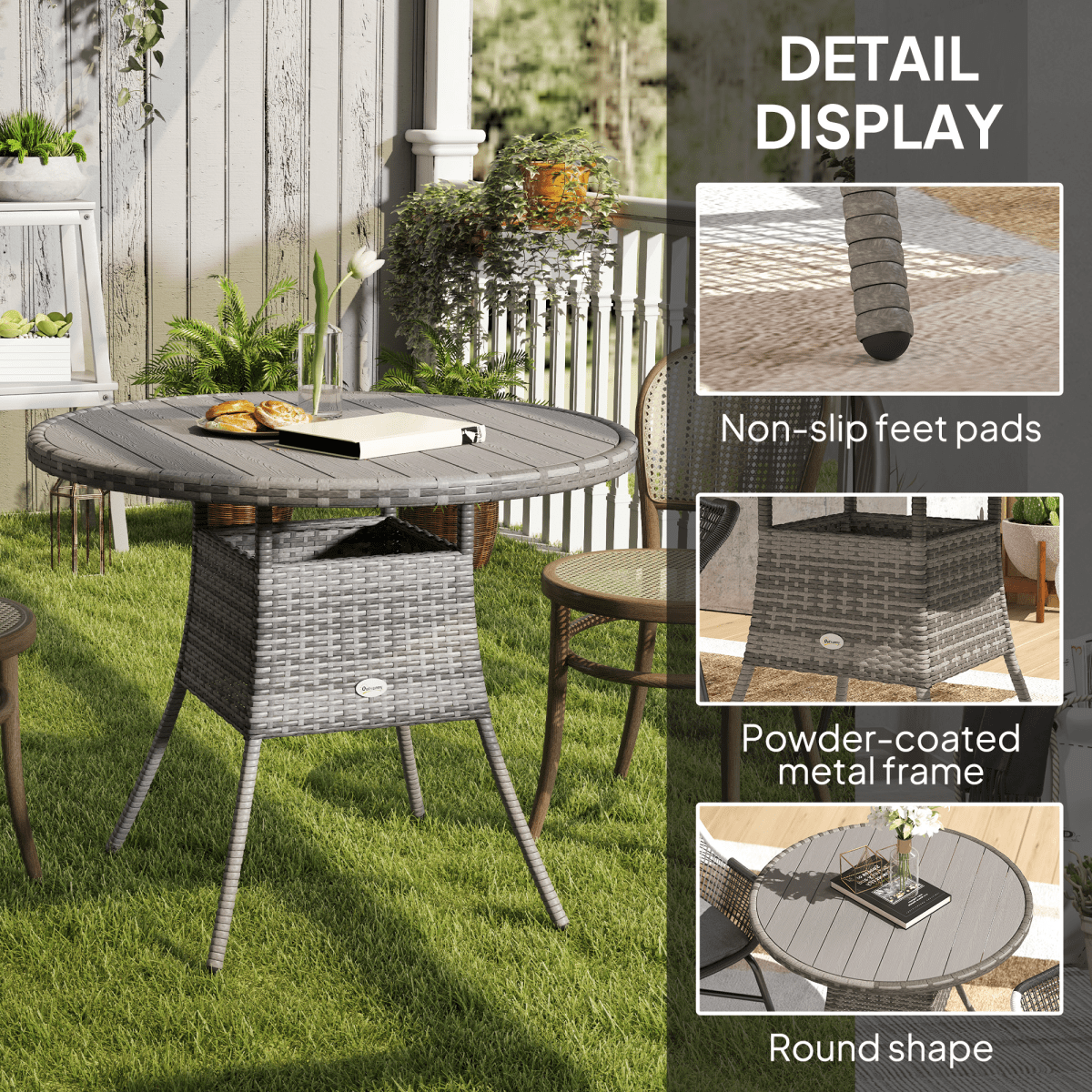 Outdoor PE Rattan Dining Table with Wood-Plastic Composite Top, Grey Outdoor PE Rattan Dining Table with Wood-Plastic Composite Top, Grey - Image 6