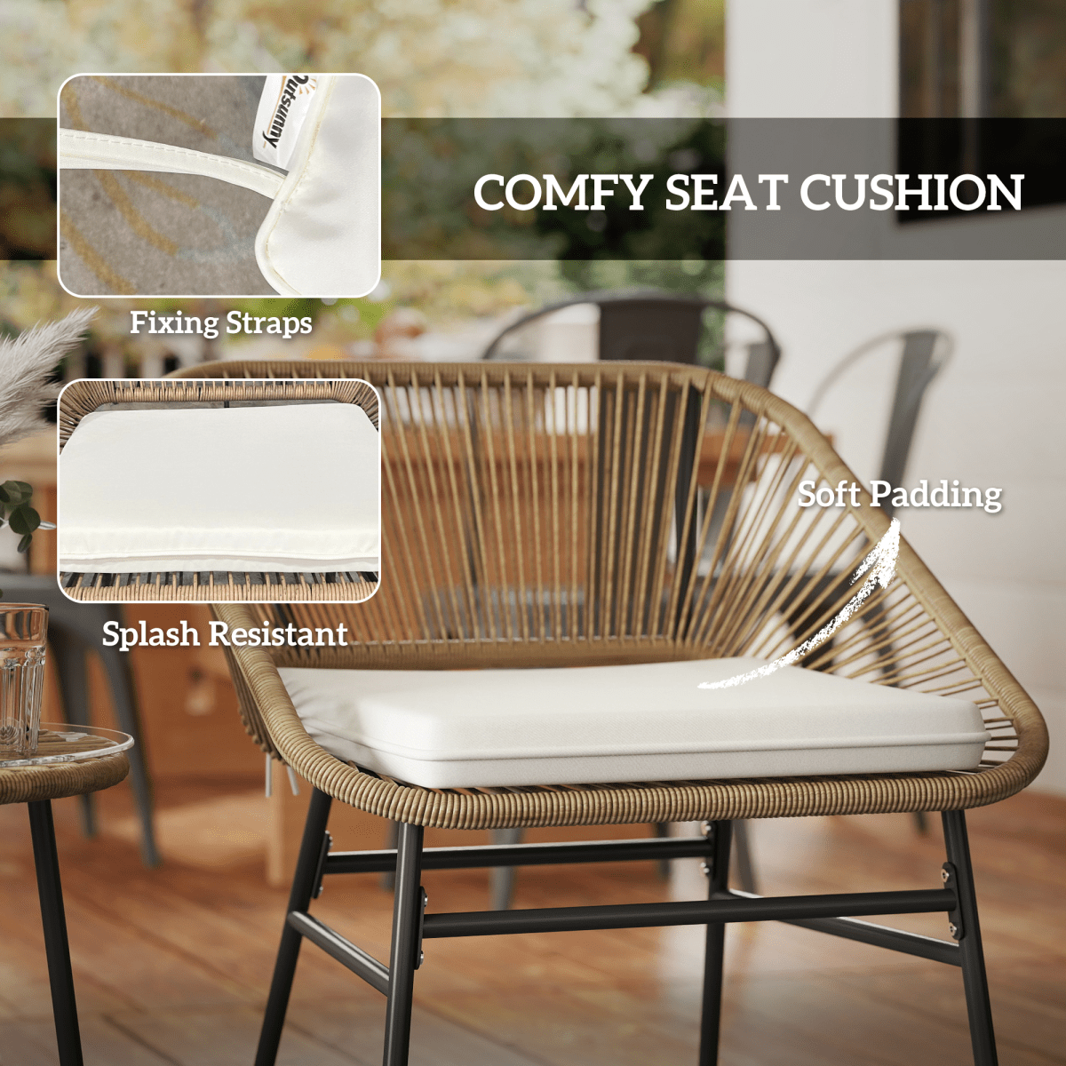 Rattan Bistro Set for Small Balcony with Cushions, Light Grey Rattan Bistro Set for Small Balcony with Cushions, Light Grey - Image 6