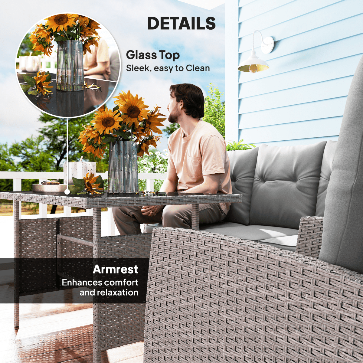 Outsunny 6 Pieces Rattan Garden Furniture Sofa Set, Grey Outsunny 6 Pieces Rattan Garden Furniture Sofa Set, Grey - Image 6