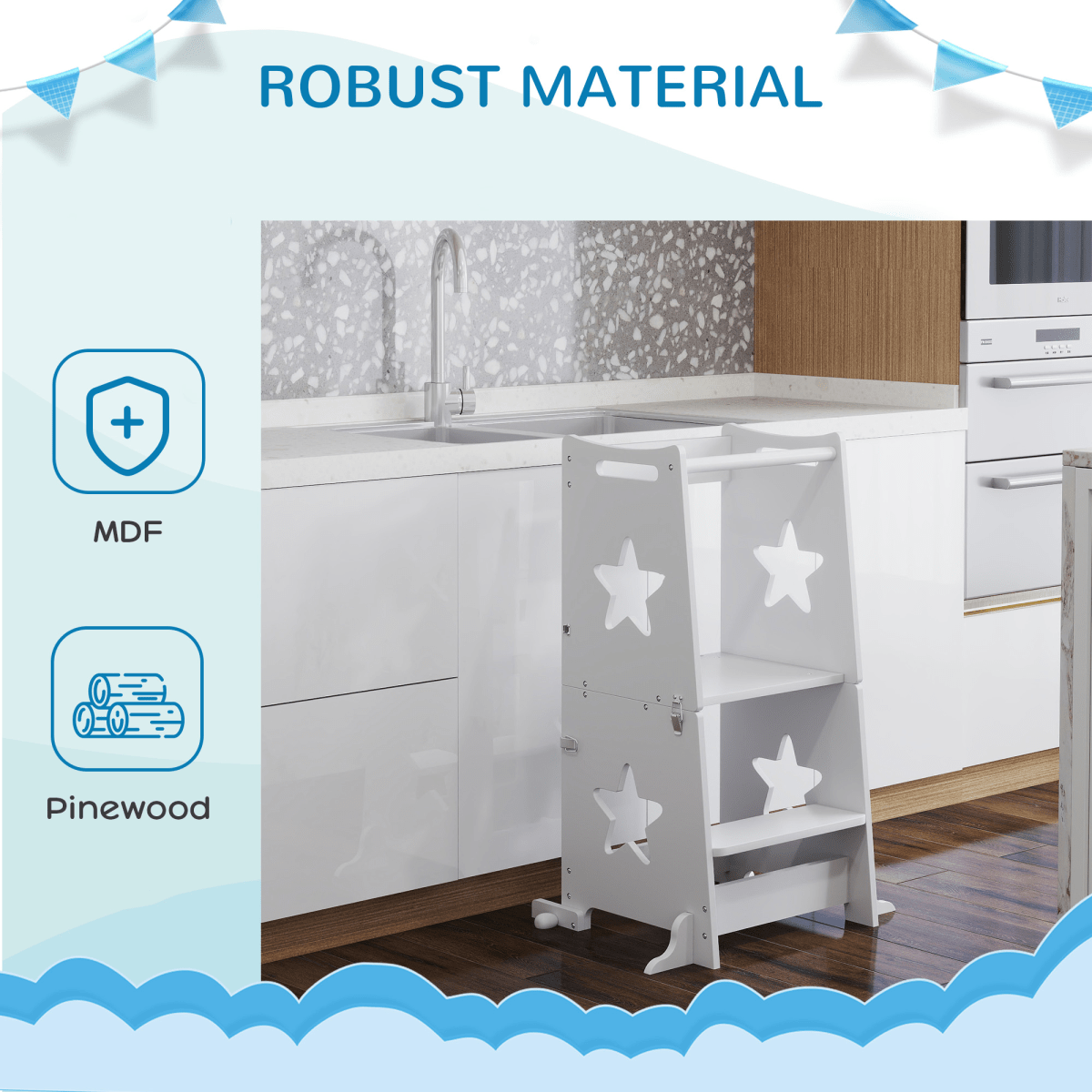 AIYAPLAY 2 in 1 Toddler Step Stool with Safety Rail for Kitchen, White AIYAPLAY 2 in 1 Toddler Step Stool with Safety Rail for Kitchen, White - Image 6