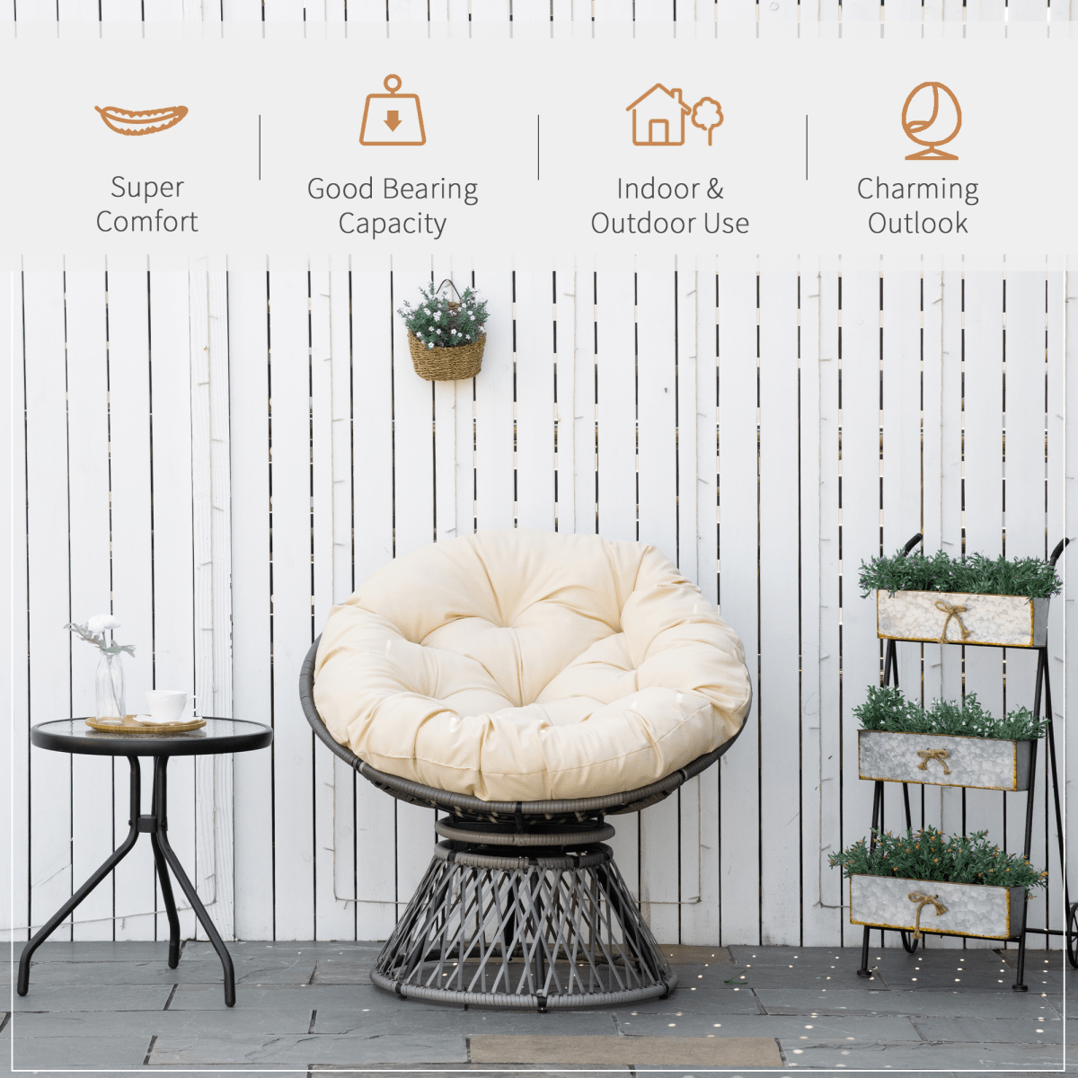 360??Swivel Rattan Papasan Moon Bowl Chair Round Outdoor w/ Padded Outsunny 360??Swivel Rattan Papasan Moon Bowl Chair Round Outdoor w/ Padded Outsunny - Image 6