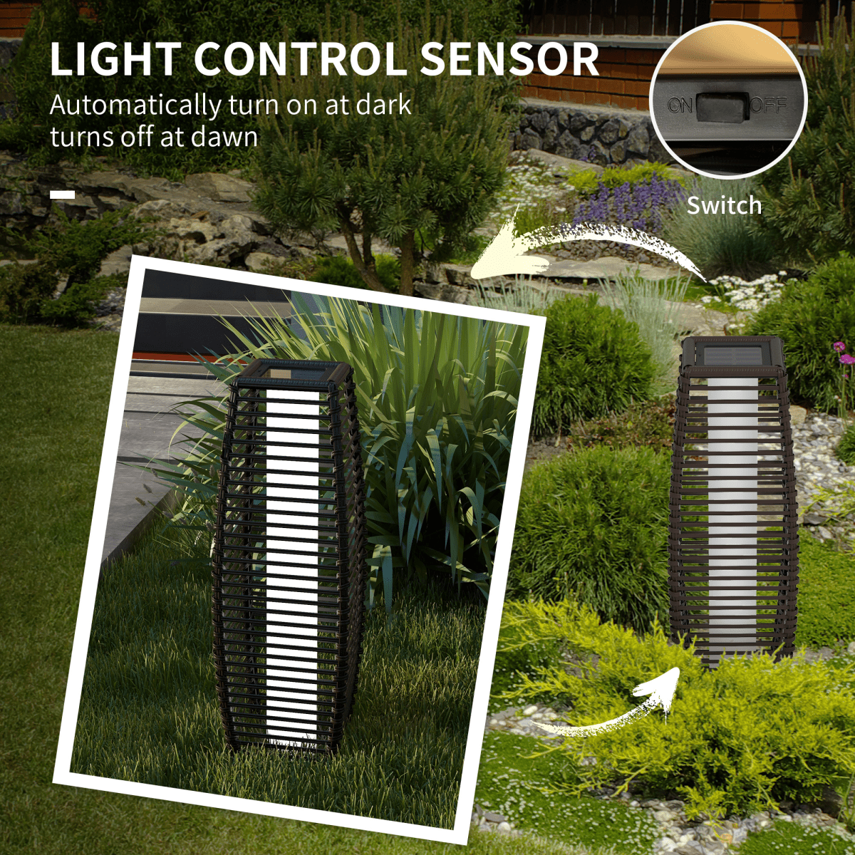 Rattan Solar Floor Lamp with Auto On/Off LED Light, Brown Rattan Solar Floor Lamp with Auto On/Off LED Light, Brown - Image 6