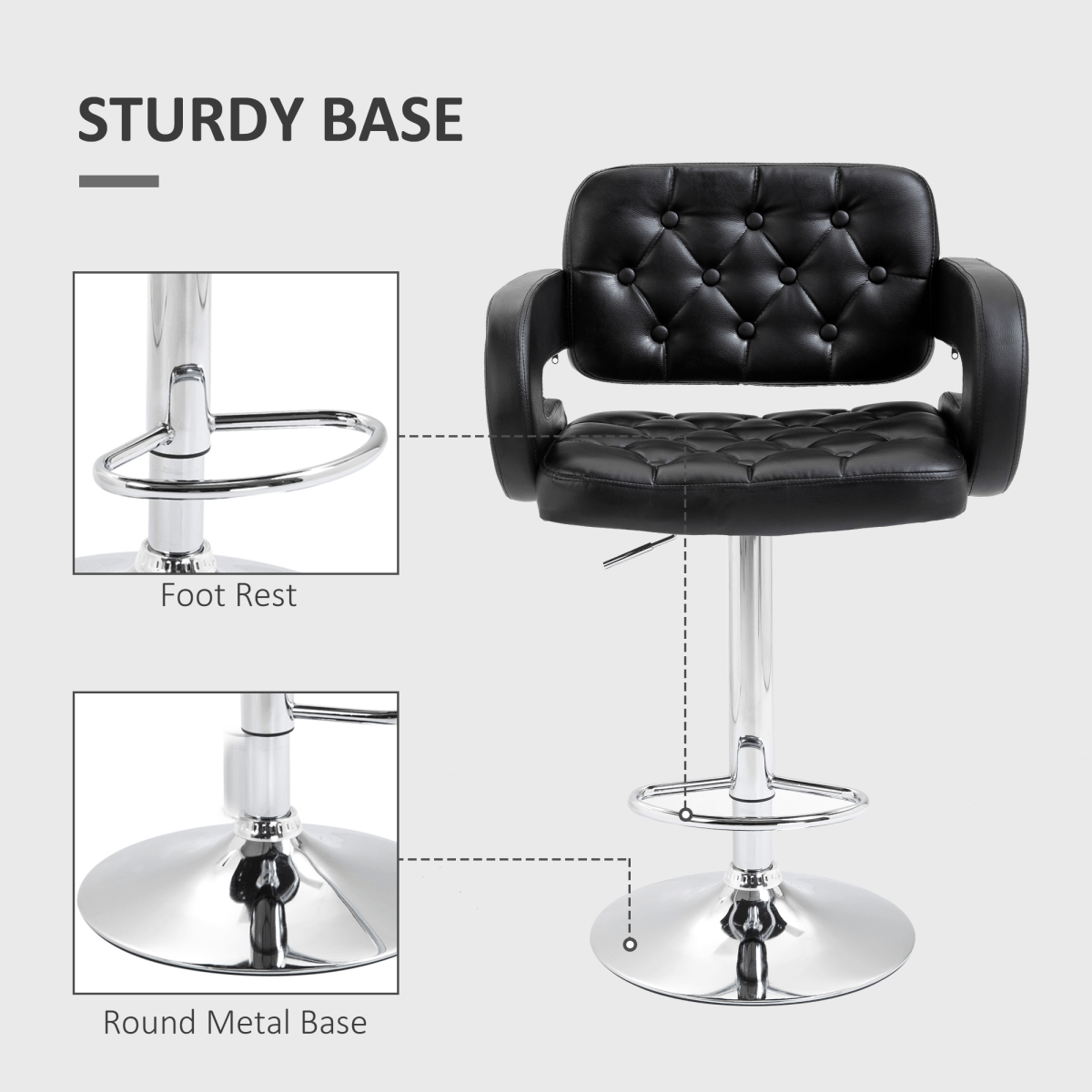 HOMCOM Adjustable Height Barstool Steel Pole PU Leather Bistro Home Kitchen HOMCOM Adjustable Height Barstool Steel Pole PU Leather Bistro Home Kitchen - Image 6