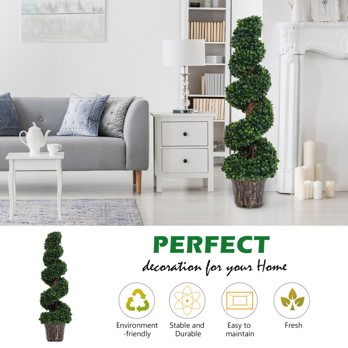 PE Set of 2 Artificial Boxwood Spiral Topiary Plant Tree's Green PE Set of 2 Artificial Boxwood Spiral Topiary Plant Tree's Green - Image 7