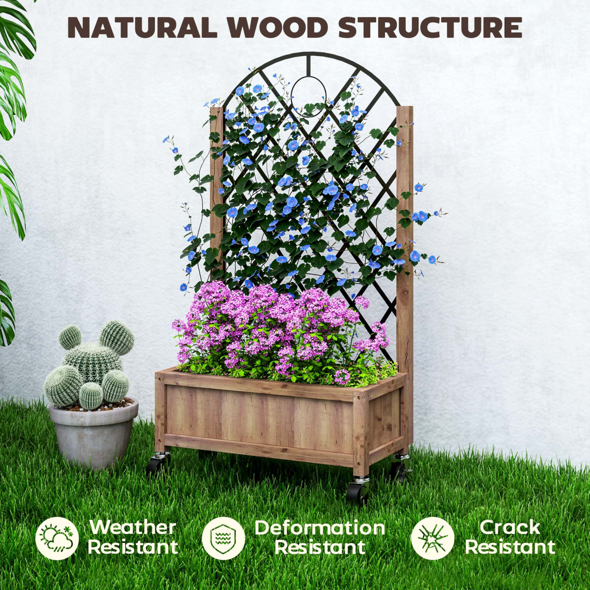 Outsunny Wooden Raised Bed, Outdoor Planter Box w/ Metal Trellis Outsunny Wooden Raised Bed, Outdoor Planter Box w/ Metal Trellis - Image 7
